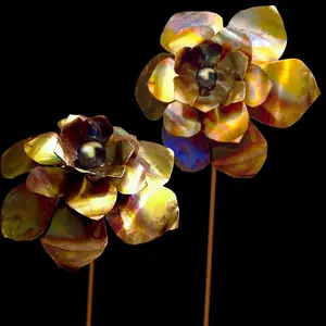 Flame Painted Copper Flower Sculptural One Of A Kind Handcrafted Patina Colors