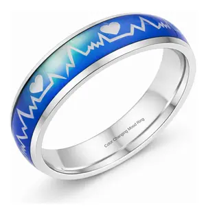 Heartbeat Mood Ring Wedding Band for Women or Men 6mm Stainless Steel Ginger Lyne Collection