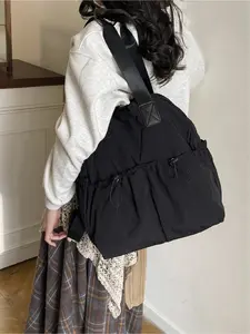 Large capacity fashionable trendy backpack, casual versatile drawstring pleated pocket backpack, simple and comfortable single shoulder handbag, travel bag with adjustable shoulder straps, lightweight and comfortable college student outdoor commuting bag