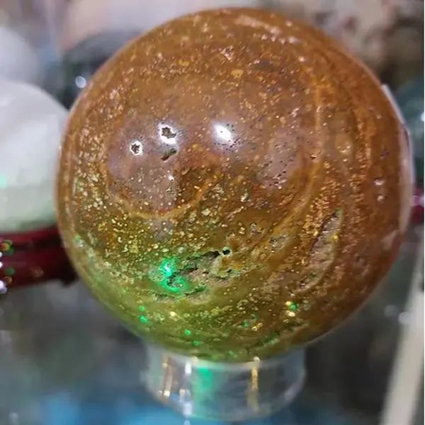 Large Ocean Jasper Crystal - Natural Color with Green Accents, Round Shape, Elegant Design, Ideal for Display and Personal Use