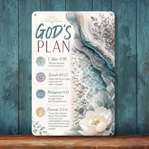 Coastal Floral Scripture Inspirational Metal Plaque Bedroom Gift
