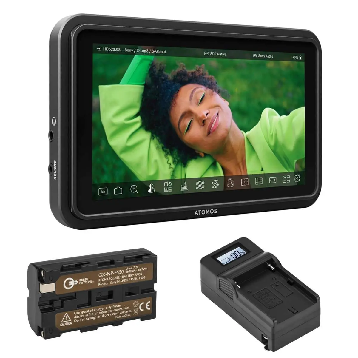 Atomos Shinobi 2 5" Touchscreen, 1500 nit, HDR Video & Photo Monitor, Bundle with NP-F550 Battery, Charger and Charger Plate, Cam, Cable