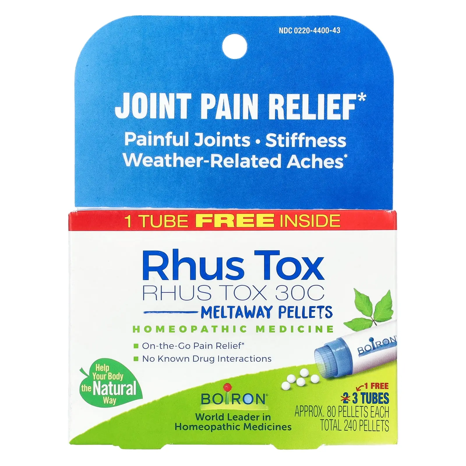 Boiron Rhus Tox, 30C, 3 Tubes, 80 Meltaway Pellets Each | HSA/FSA Eligible