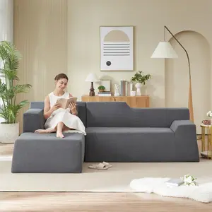 96" L-Shaped Boneless Couch - High Back Cloud Couch with Deep Seat,Modern Corduroy Sofa for Living Room,Modular Sectional Sofa with Left-Facing Chaise,Dark Grey