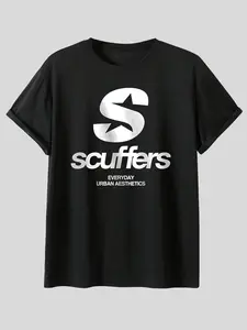 Scuffers Breathable Urban Streetwear Print T-Shirt, Unisex Casual Daily Wear, Slim-Fit Short Top for Home/outdoor, All Seasons