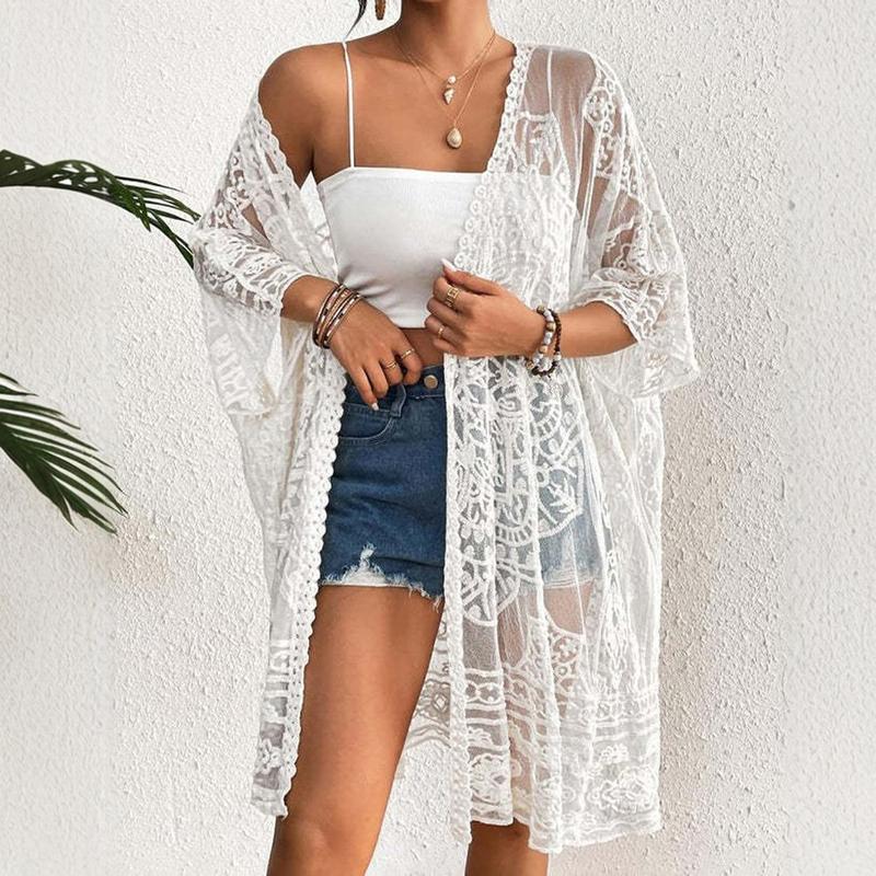 Women's Summer Long Flowy Kimono Cardigans Boho Chiffon Beach Cover Up Tops