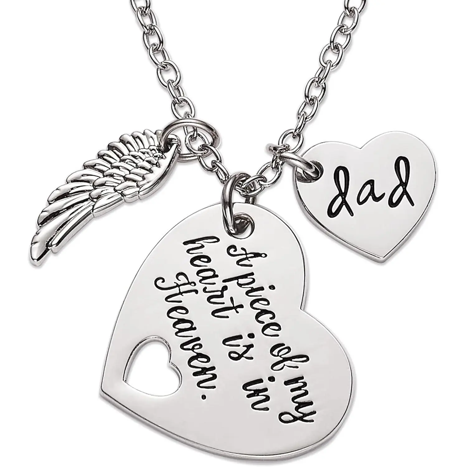 Polished Rustproof Memorial Necklace - "A Piece of My Heart is in Heaven" Tribute Jewelry, Meaningful Gift for Loss of Parent, Stainless Steel Jewelry, Meaningful Gifts