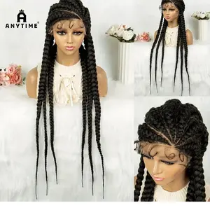 Anytime Hair Unisex Adult Full Lace Front Knotless Box Braids Wig, 36 Inch, Ombre High Temperature Fiber, Elegant Glueless Long Hair Extension