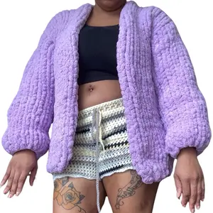 Knitwear Shirt Chunky Oversized Cardigan in Purple - Stylish Oversized Design for Women - Womenswear