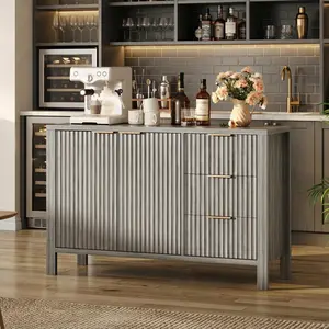 Garvee 46.5'' Fluted Kitchen Sideboard Cabinet with Drawers, Modern Buffet Cabinet with 2 Doors, Kitchen Buffet Storage Cabinet for Living&Dining Room, Grey