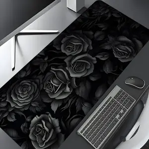 Gothic Black Rose Design Large Gaming Mouse Pad, Stylish Desk Protector with Non-Slip Rubber, Multi-Size for Laptop & Desktop Use, Desk Accessories