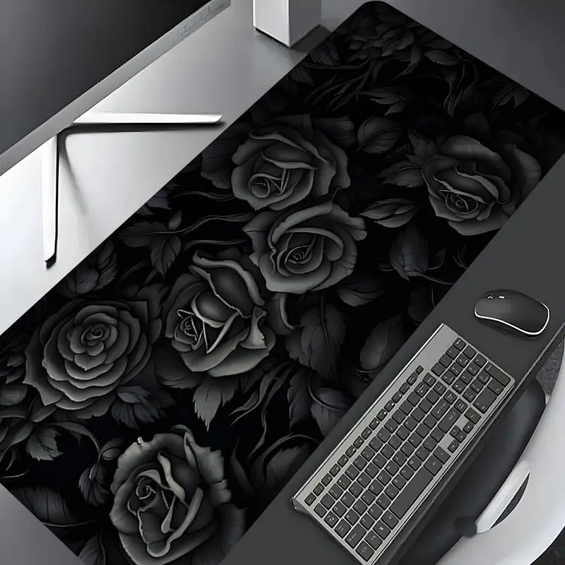 Gothic Black Rose Design Large Gaming Computer Mouse Pad, Stylish Desk Protector with Non-Slip Rubber, Non Slip Mousepad, Multi-Size for Laptop & Desktop Use, Desk Accessories, Desk Mat