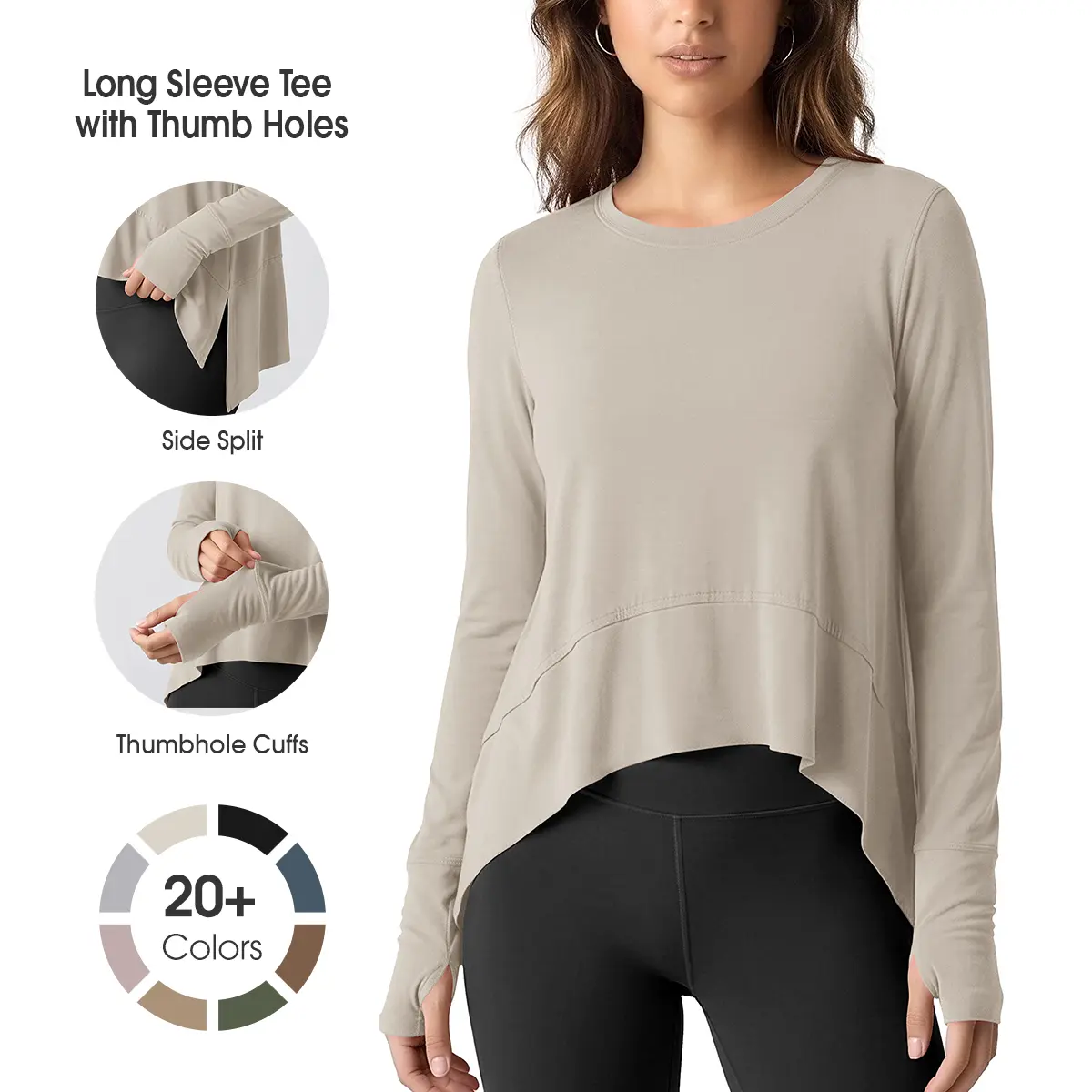 ODODOS Long Sleeve Tee for Women with Thumb Hole Athletic Gym Workout Crop Tops Yoga Shirts summerwins,travel essentials,camping essentials Fitness Workout Shirt