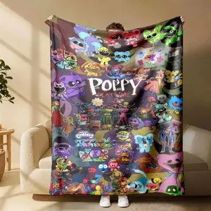 Poppy Playtime Smiling Critters Print Flannel Throw Blanket, Baby blankets and adult blankets, Soft Lightweight Breathable, Cozy Warm, Ideal for Bedroom, Sofa, Office, Camping, Travel, Holiday Birthday Gift birthday gift