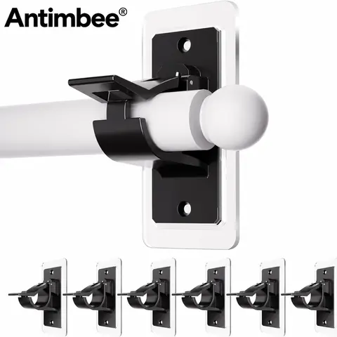 Antimbee 6-Pack No-Drill Curtain Rod Brackets, Self-Adhesive Multifunctional Acrylic Gel Rod Holder Hooks, 20 lb Capacity, Renter-Friendly Apartment Accessories for House Decor, Fallhomedecor