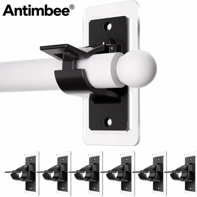 Antimbee 6-Pack No-Drill Curtain Rod Brackets, Self-Adhesive Multifunctional Acrylic Gel Rod Holder Hooks, 20 lb Capacity, Renter-Friendly Apartment Accessories for House Decor, Fallhomedecor