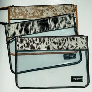 Genuine cowhide clear cosmetic pouch