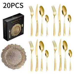 20-Piece Luxury Metal Color Western Dining Tray Set, Elegant Edge Design, High-End Tableware for Special Occasions & Everyday Use