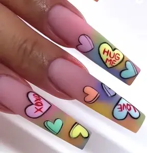 Aura Nails - Rainbow Heart Ombre Press On Nails