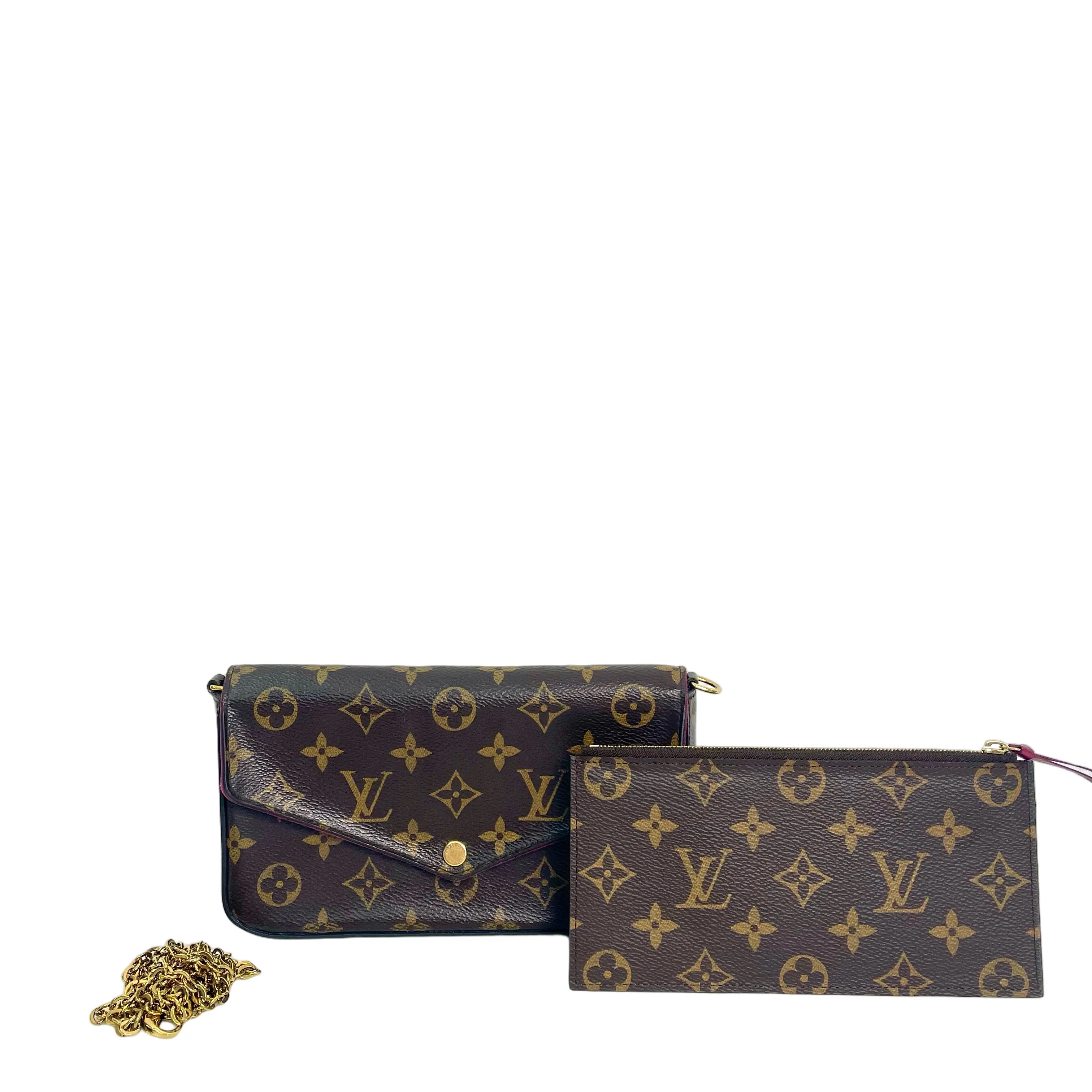 Pre-owned coated canvas Clutches & Wristlets Louis Vuitton Félicie Pochette Monogram Canvas Chain Wallet with Insert Pouches