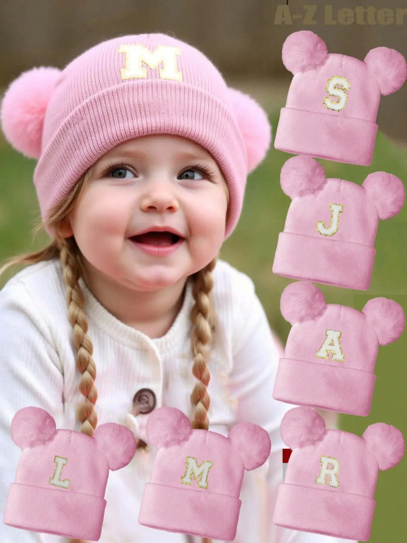 Knitted Beanie Hat for Babies & Toddlers, A-Z Letter Design, Casual Loose-Fitting, Fall Winter Warm Wear, 0-3 Years, Knitting Beanie