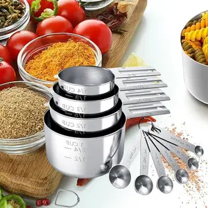 A Set of 10 Stainless Steel Measuring Cups & Spoons Set,Cups and Spoons,Kitchen Gadgets for Cooking & Baking (4+6),Kitchen Accessories