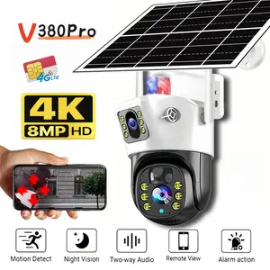 Dual Lens Camera 4g Lte Solar Powered CCTV 8mp HD 4K Outdoor Auto Tracking Human Shape Pir Ai Detection Cloud Mount Camera 8000mah Battery