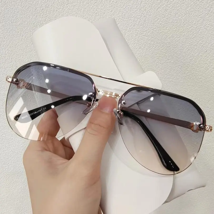 Women's Oversized Semi-Rimless Plastic Sunglasses - Female Fashion Accessory, Stainless Steel Double-Beam Frame, Lightweight UV400 Lenses, Uniform Size, Daily Shades Look for Outdoor Sports, Driving