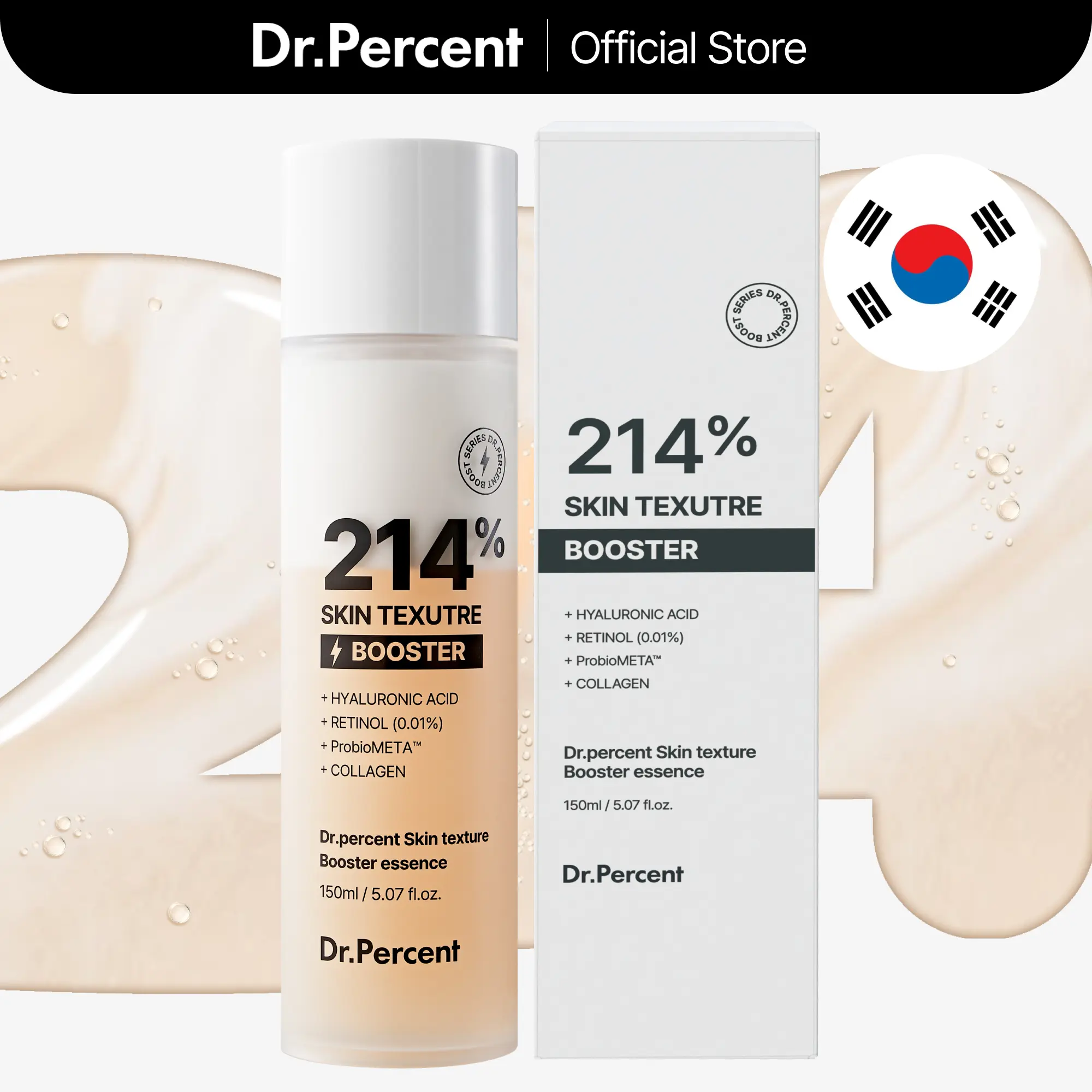 Skin Texture Booster 214% Essence – Deep Hydration, Glass Skin, Triple Hyaluronic Acid, Collagen & Retinol, Lightweight & Non-Sticky, Visibly Plumping Effect, Korean Skincare, 5.07 fl oz