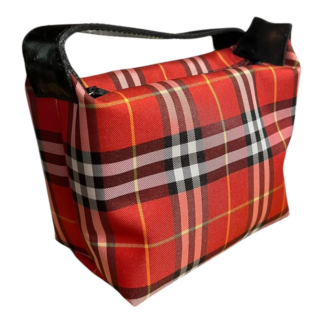 Pre-owned BURBERRY Nylon Mini Bags Nova Check Mini Bag with Black Strap, Red and Gray Patterned Design, Ideal for Daily Use and Travel