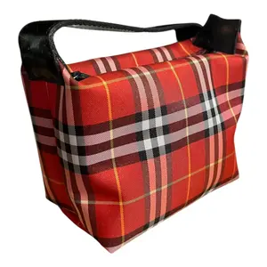 Pre-owned BURBERRY Nylon Mini Bags Nova Check Mini Bag with Black Strap, Red and Gray Patterned Design, Ideal for Daily Use and Travel