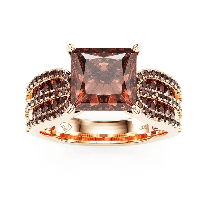 Jzora Chocolate Engagement Ring Coffee Brown Princess Cut Ring Statement Ring for Women Jzora Chocolate Engagement Ring Coffee Brown Princess Cut Ring Statement Ring for Women