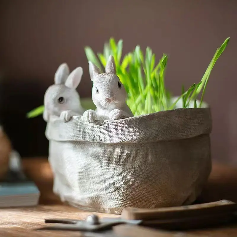 1 Cute Bunny Planter Flesh Pot - Cute Desktop Planter Decoration, Creative Balcony Decoration For Indoor And Outdoor Decoration, Garden Or Balcony