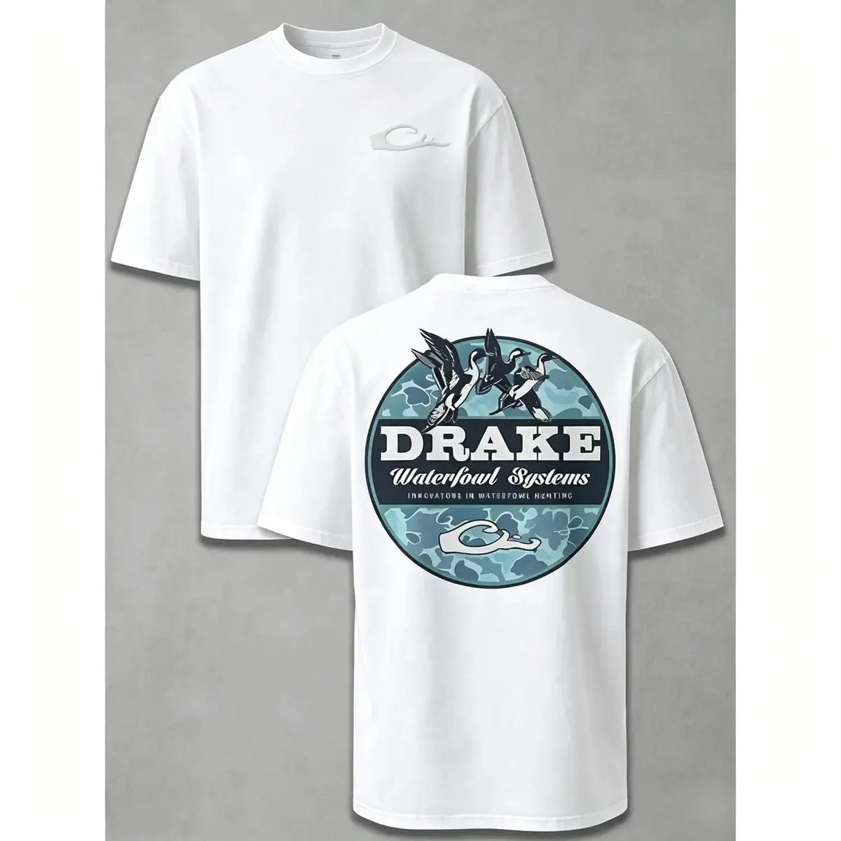 Drake Waterfowl Camo Duck Vintage T-Shirt – Hunting Graphic Tee for Men, Outdoor Casual Shirt, Gift for Duck Hunters & Waterfowl Lovers