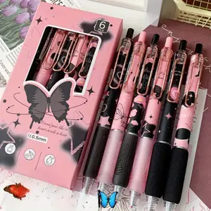 6 Piece Butterfly Design Retractable Gel Pens, 0.5mm Fine Tip, Fine Point Pens, Ink, Cute Rose Design, School Office Home Writing Stationery