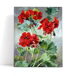 Paint by Numbers Kit for Adult, Red Geraniums, DIY Wall Art for Home Decoration, Handmade Craft, Meaningful Couple Keepsake, Gift, 40*50cm/16x20Inch