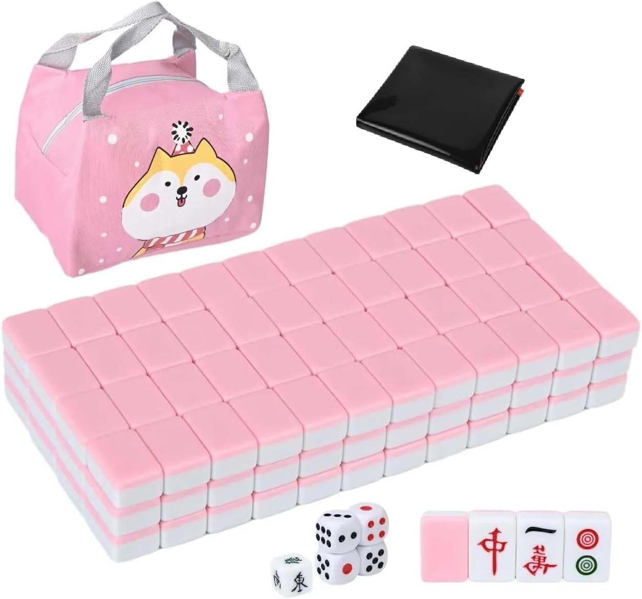 Mini Mahjong Set  Waterproof Majiang with Portable Travel Handbag ,Suitable for party multiplayer games, puzzle combination games and family gatherings. Melamine material, a total of 144, each size of 0.94 inches (24 mm), simple and happy