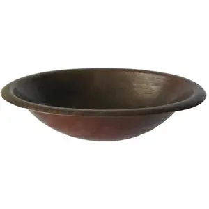 212 MAIN Novatto TCU-003AN CORDOBA Hand-Hammered Rolled Oval Drop-In Copper Bathroom Sink, Antique Antigua Finish, 19-Inch Width