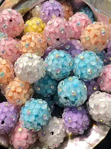 R117- (5PCS) 18mm Fancy Round Mixed Colors Flowers/Rhinestones/Gems/ Clay Beads for DIY