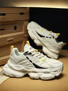 Men's All-Black Mesh Chunky Sneakers, Cool Tech Style, Breathable Mesh + Platform Height Increase + Streamlined Sole Pattern, All-Black Elegant, Lightweight Fit , Ideal for Daily Outfits & Street Leisure Scenarios