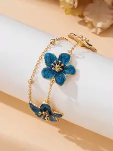 Handmade Ombre Blue Flower Shaped Double-Layer Bracelet, Elegant Floral Design, Perfect Wedding Gift for Women, Summer Vacation Style