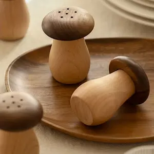 1pc Toothpick Dispenser, Toothpick Holder, Black Walnut Wood Mushroom Shaped Toothpick Box, Kitchen Supplies, Kitchen Organizers