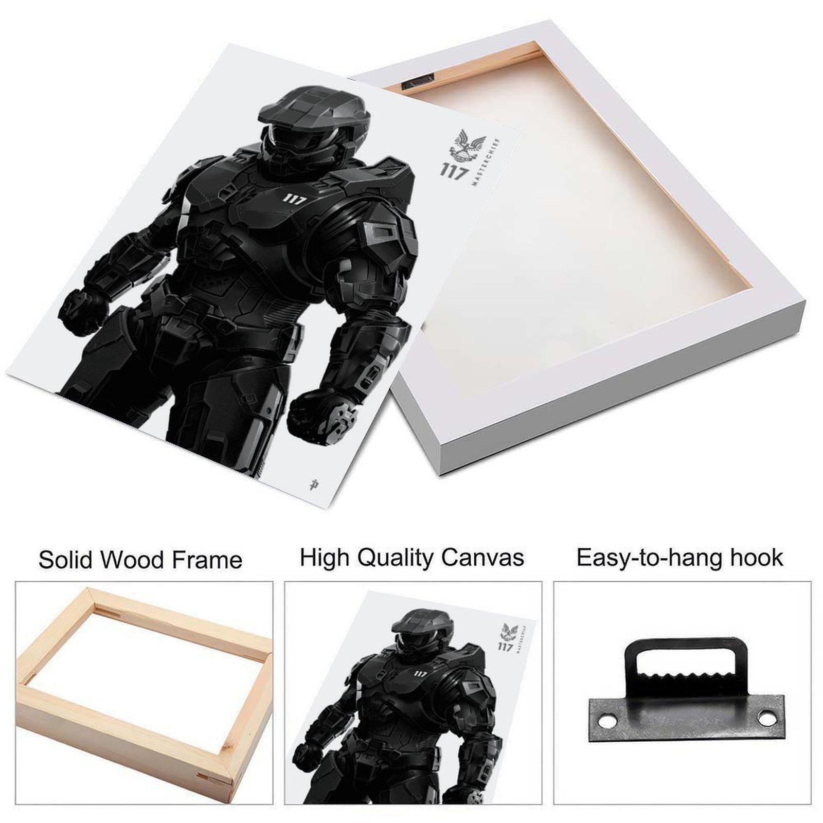 Halo Master Chief Canvas Print Poster Black Style Master Chief & UNSC High-Quality Canvas Art Gift for Men Teens Wall Decor Hanging Art