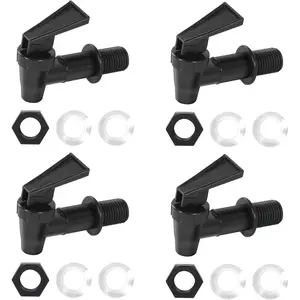 4 PCS Replacement Cooler Faucet Spigot, Leakproof Plastic Tap Set for Beverage Dispensers, Water Coolers & Jug, Black Multi-Use Water Spigot