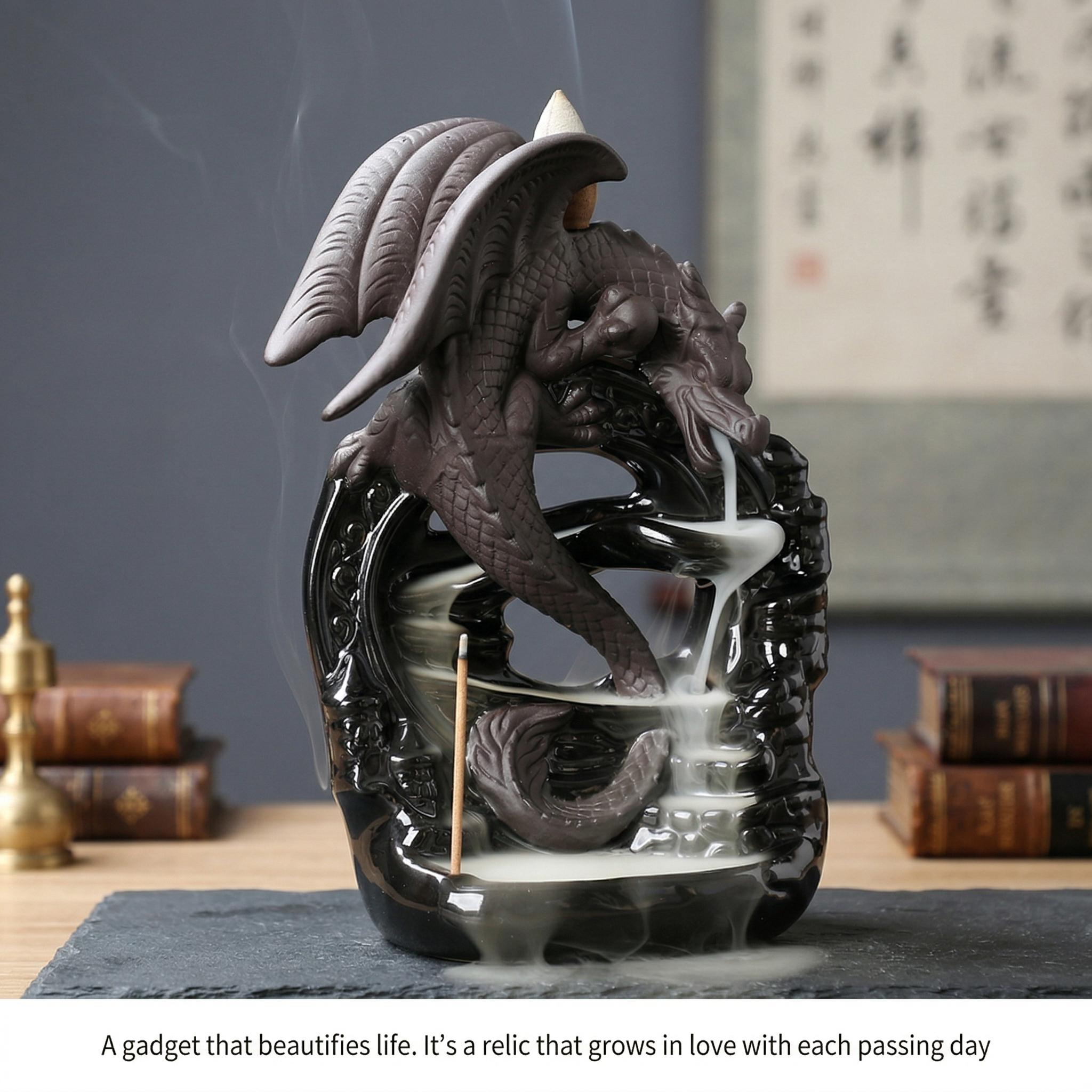 Ceramic ornaments / Dragonfly aroma diffuser with reverse-flow fragrance / Black dragonfly waterfall-style reverse-flow aroma decoration / Living room decoration / Garden decoration / Father's gift