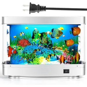 Fish Tank Baby Aquarium Toy Mini Crib Aquarium Lamp Artificial Virtual Ocean Moving Fish Night Light for Bedroom Decor Gift for Kids and Cat Lovers