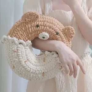 Crochet Donut Pillow Kit - Adorable Character Donut Cushion DIY Set, Soft Chenille Yarn Crochet Kit for Adults, Home Decor Craft Gift