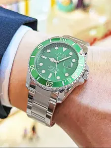 Luxury Business Men's Quartz Watch, Analog Display, Hollow Design, Butterfly Buckle Strap, Buckle Closure, Ghost Series Automatic Movement, Waterproof Night Glow