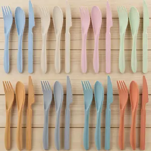 CUGBO  Cutlery Set, Wheat Straw Tableware Set, Reusable 8-Person Tableware Set, Suitable for parties, travel, work, picnics, camping, or everyday use