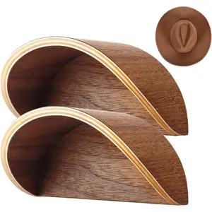 Cowboy Hat Rack for Wall,2 Pack Wooden Hat Holder,with Finish Hat,Non-Damage Brim Can Keeps Original Shape of Hat, for Hat Organizer (Walnut Wood)